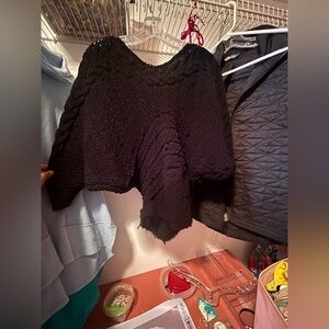 Black Distressed Shrug with Edgy Knit Texture